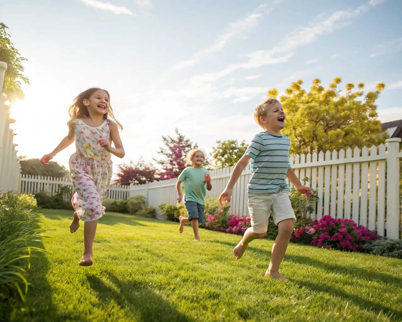 A lush, healthy lawn offers a cool and inviting barefoot experience during sunny days.