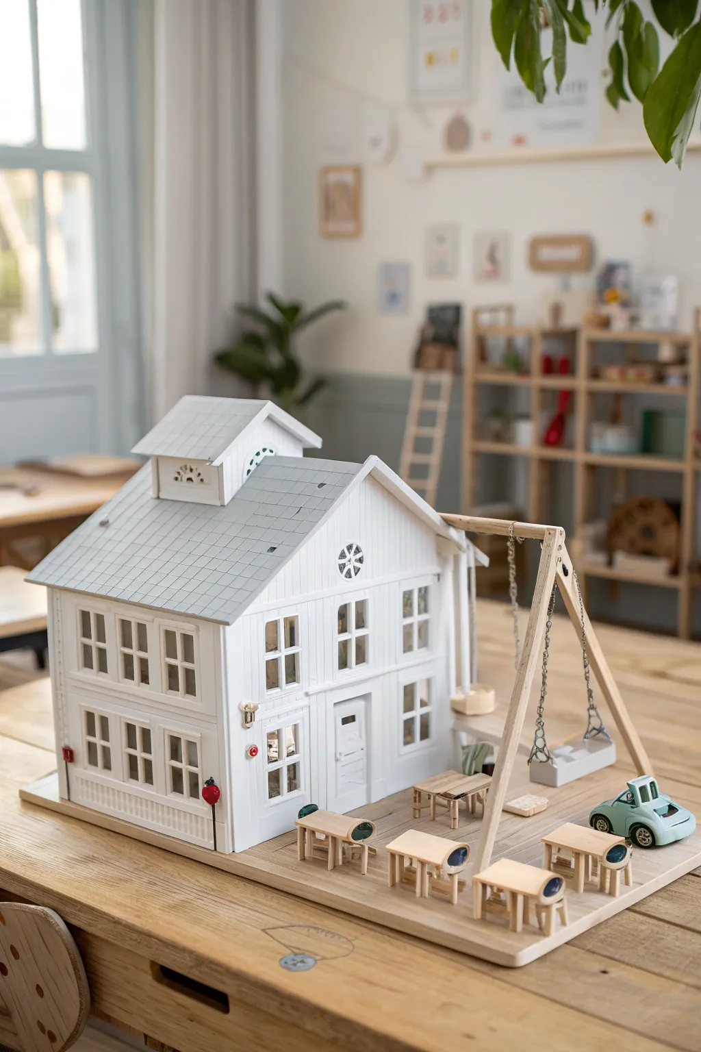 Discover the beauty of simplicity with this exquisitely crafted miniature school model, a perfect blend of Scandinavian minimalism and Boho charm.