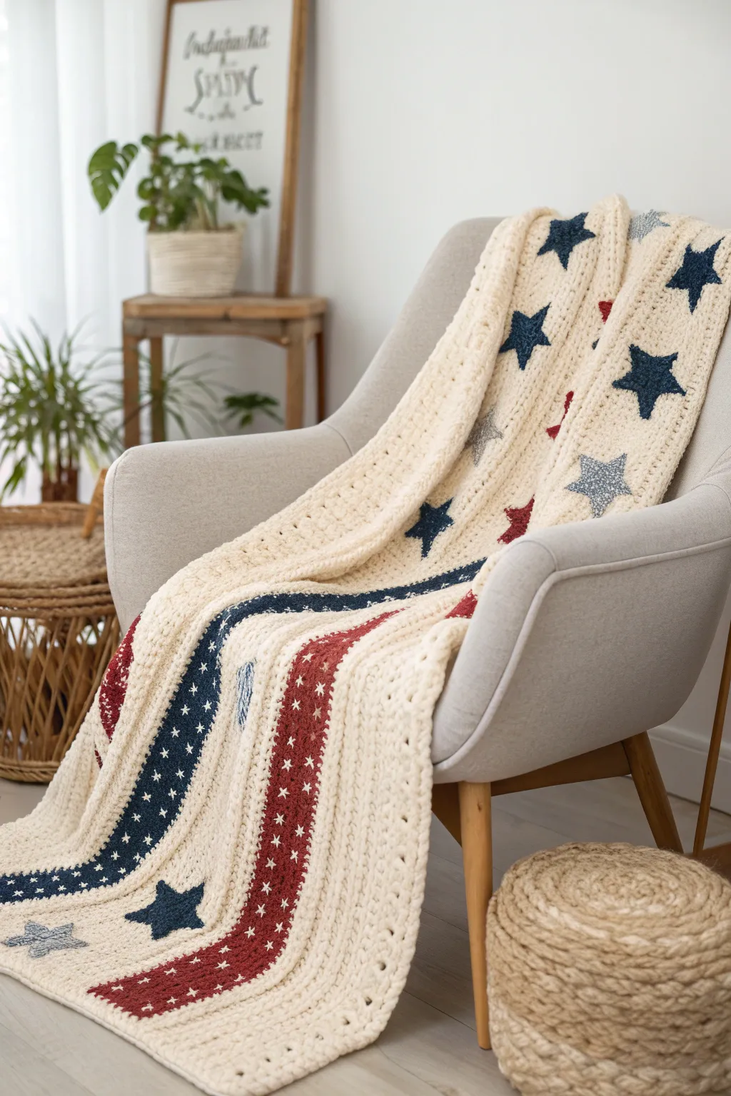 Wrap yourself in cozy elegance with this Stars and Stripes Blanket, perfect for a chic 4th of July celebration.