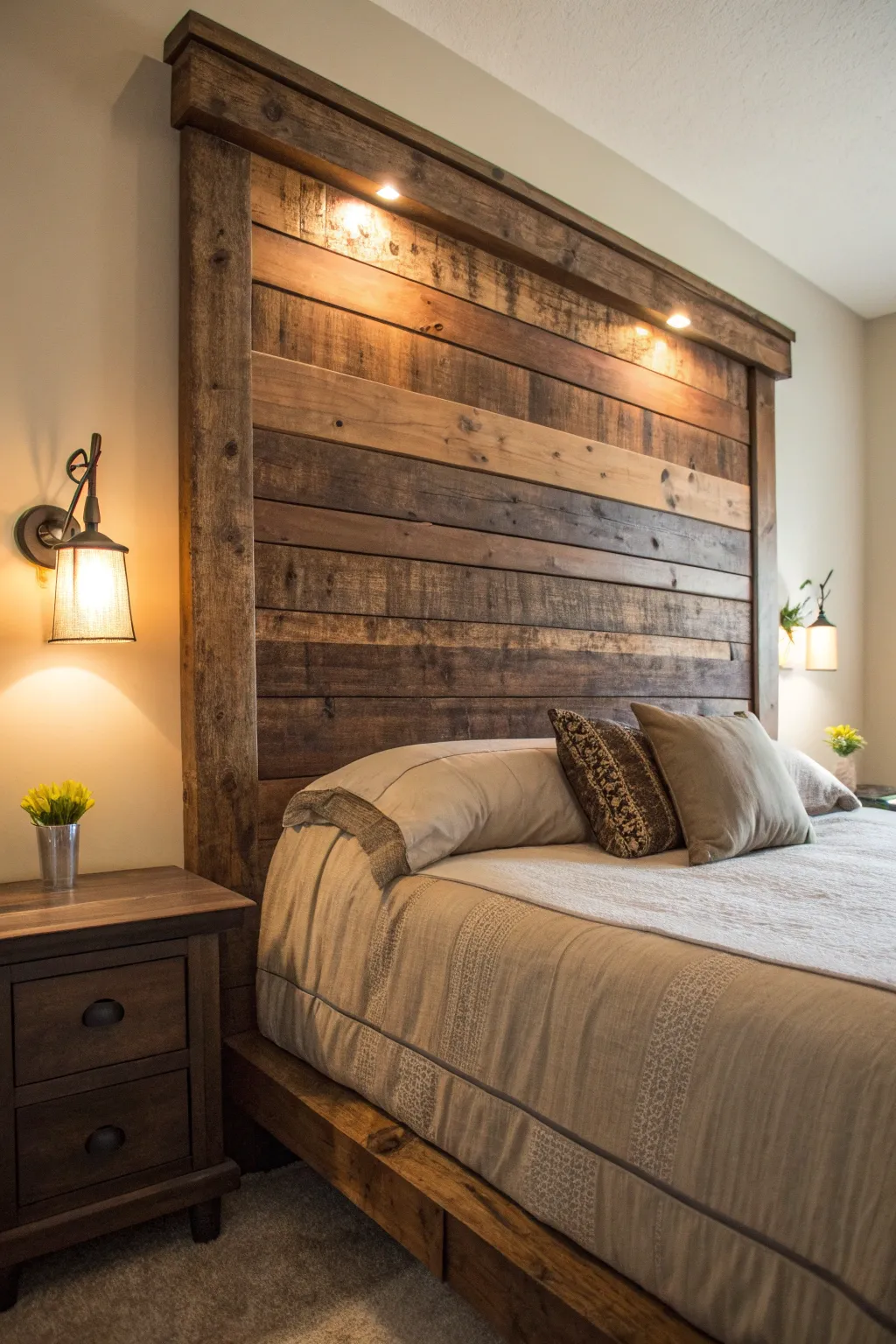 Enhance your bedroom's charm with a handcrafted rustic pallet headboard.