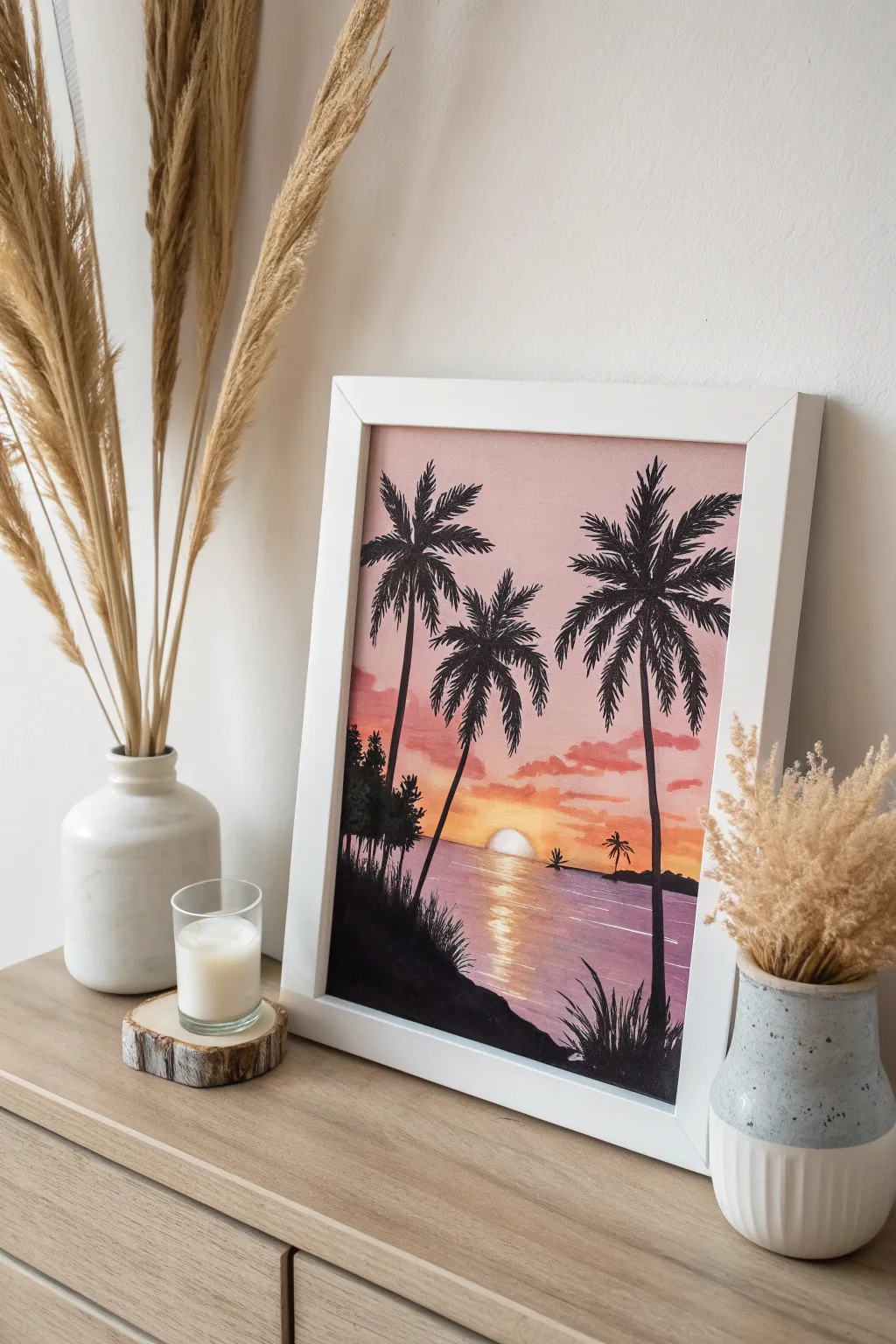 Bring the tranquility of a tropical sunset into your home with this minimalist masterpiece.