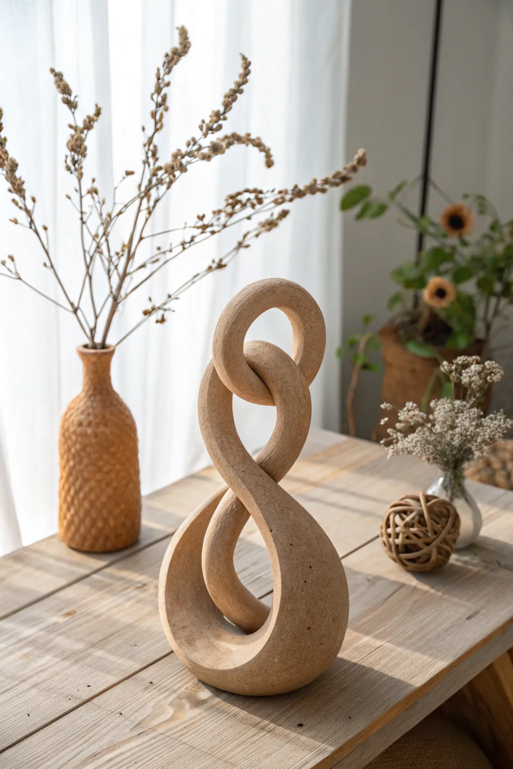 Embrace the dance of fluidity with this stunning clay sculpture, where craftsmanship meets simplicity.