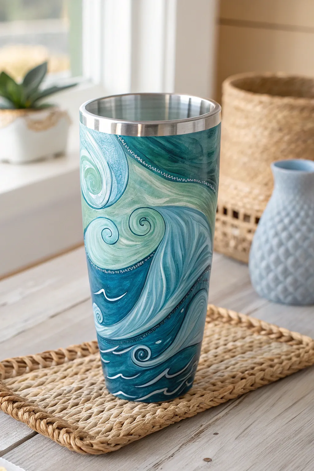Dive into tranquility with this ocean-inspired acrylic tumbler – a perfect blend of minimalist elegance and Boho charm.