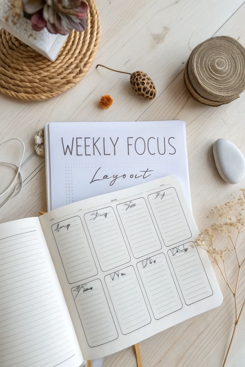 Streamline your week with a minimalist journal layout that brings clarity and calm to your daily priorities.
