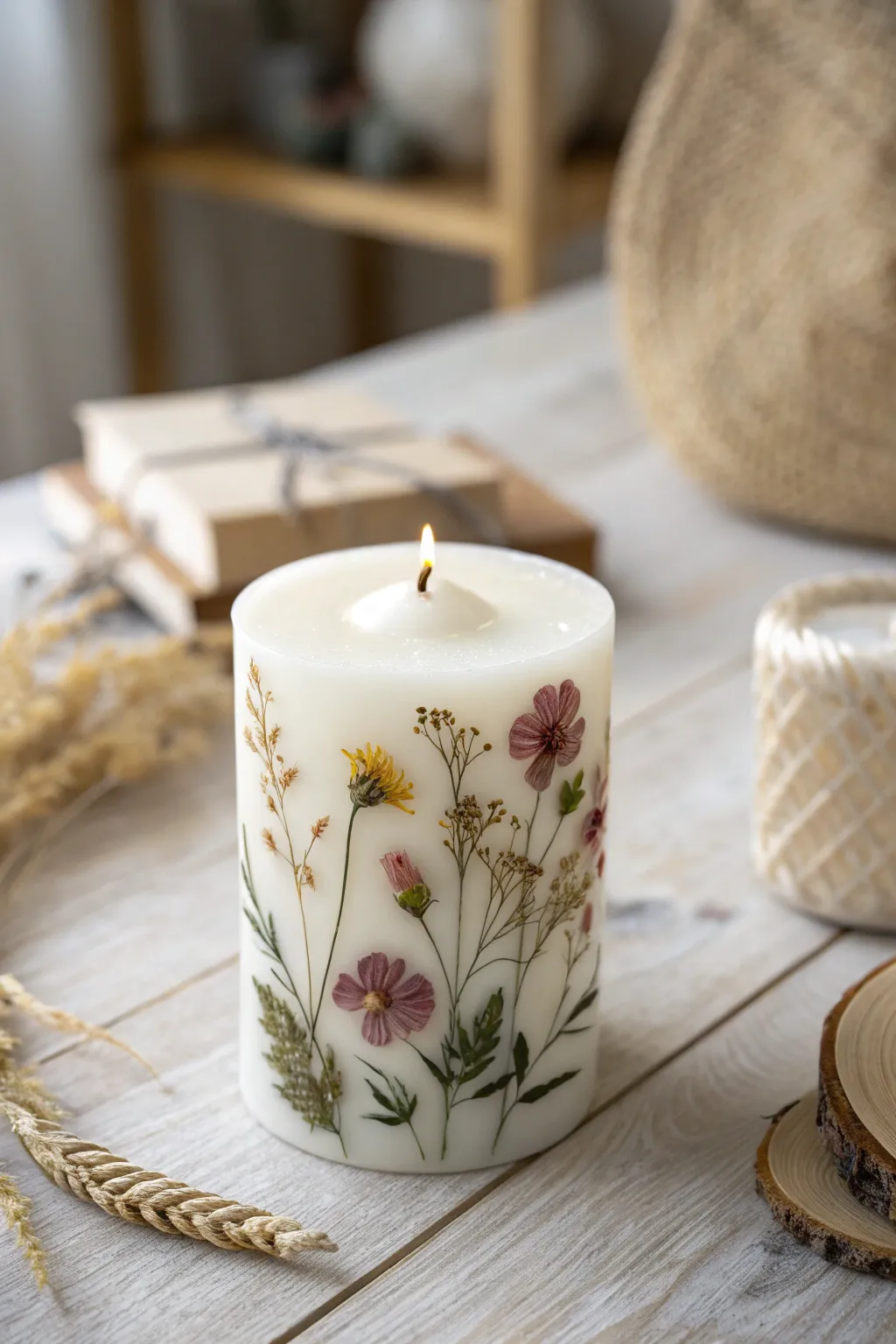Embrace the elegance of nature with these handcrafted floral candles, perfect for a touch of serenity and style.