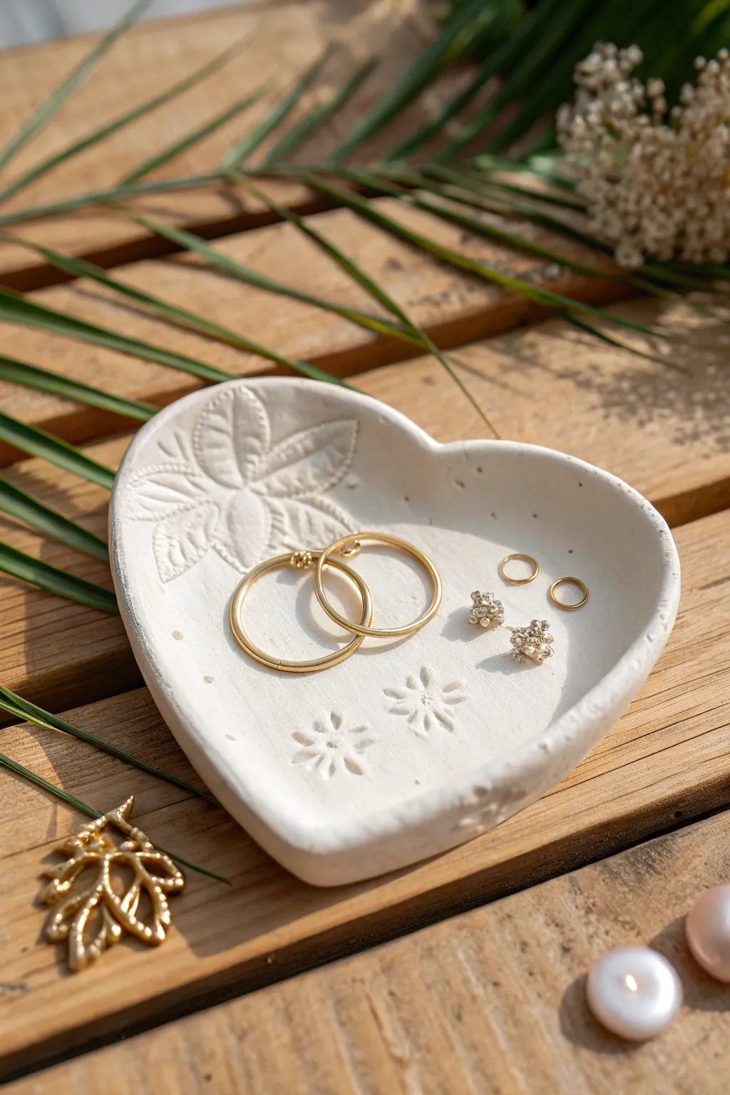 Crafted with love: A minimalist heart-shaped jewelry dish, the perfect sentimental gift for Mother's Day.
