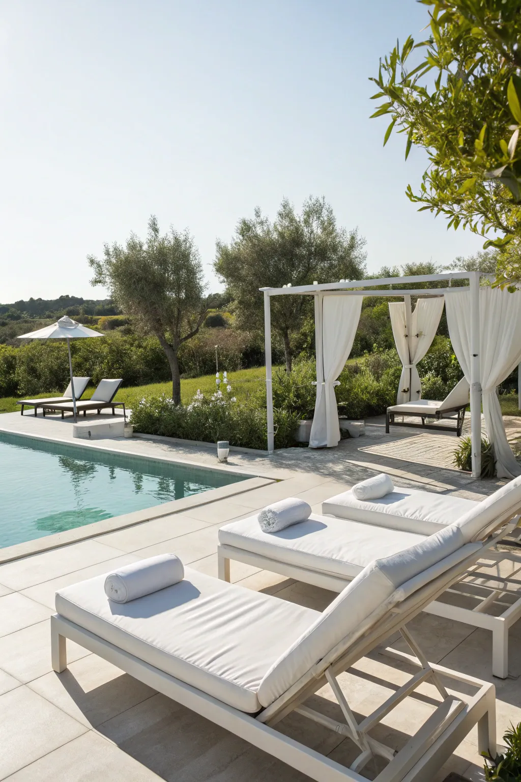 Relax in style with white lounge setups.