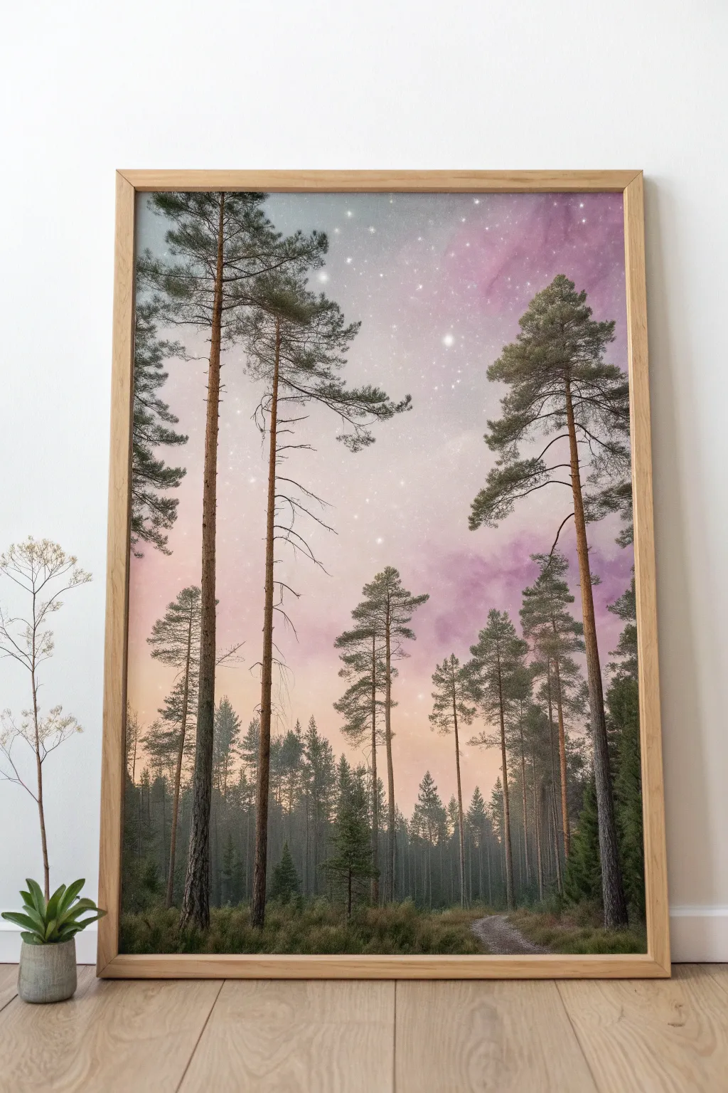 Step into a serene forest dream with this captivating minimalist painting.