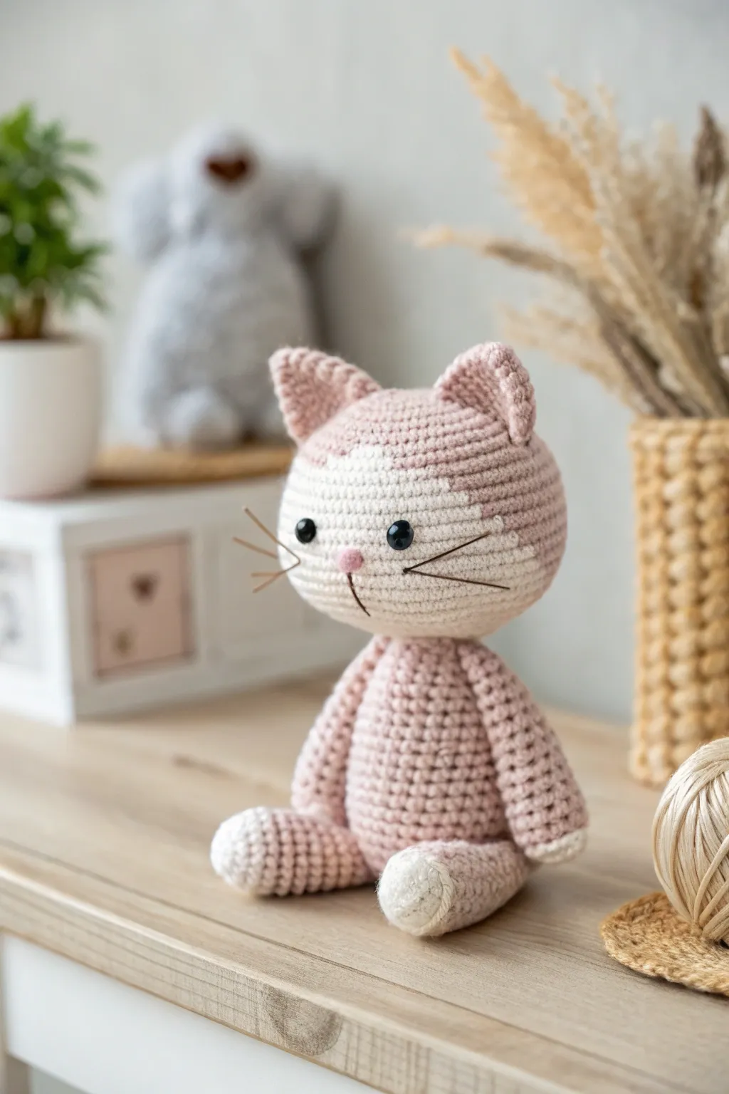 Embrace the charm of simplicity with this adorable amigurumi kitty cat, perfect for adding a touch of handcrafted elegance to your space.