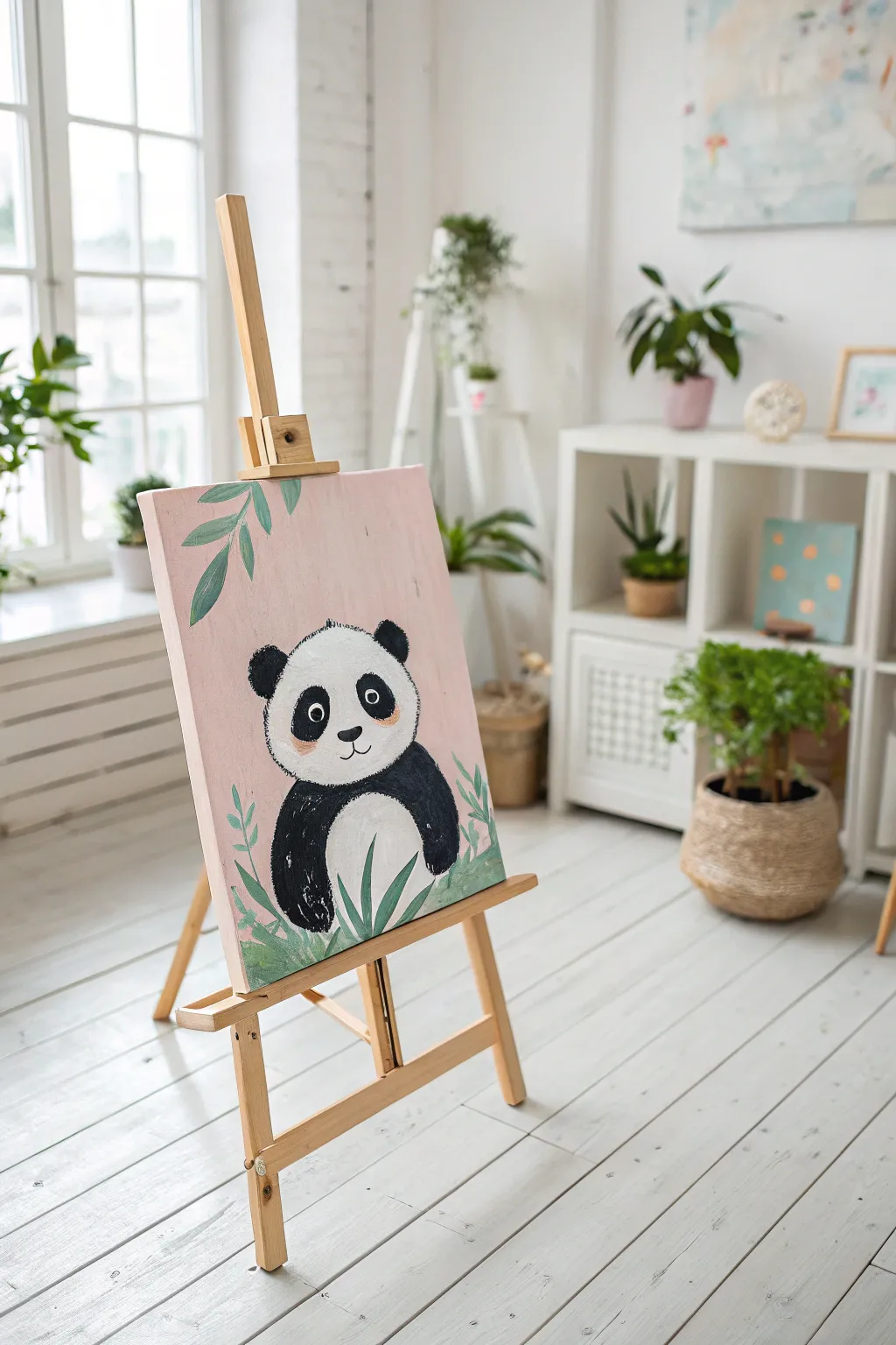 Bring a touch of whimsy to your space with a charming panda portrait; simplicity meets natural beauty.