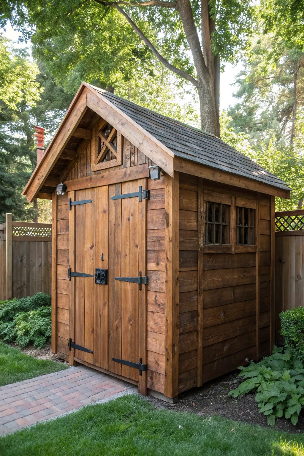 A timeless wooden shed: where craftsmanship meets utility.