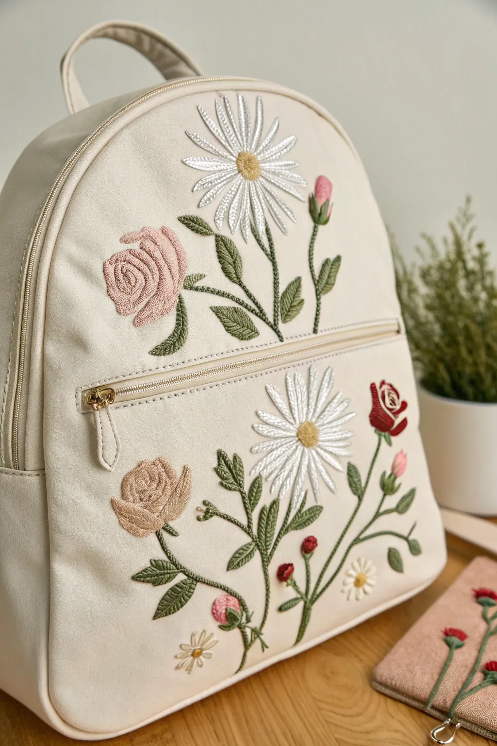 Embrace the beauty of nature with elegant floral embroidery on your backpack.