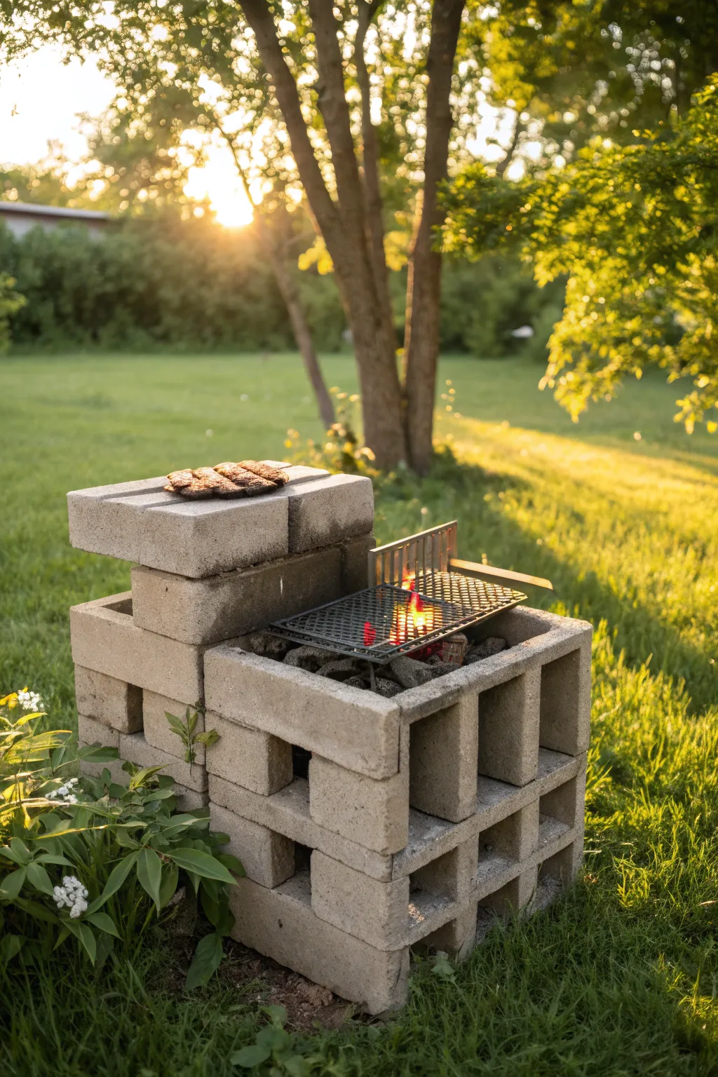 Build your backyard masterpiece: A simple cinder block grill that combines functionality with craftsmanship.