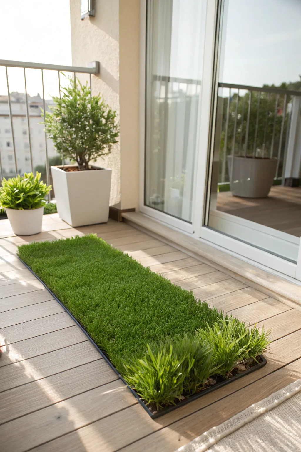 Transform your balcony into a chic dog potty paradise with lush artificial grass pads – simple, stylish, and dog-approved!