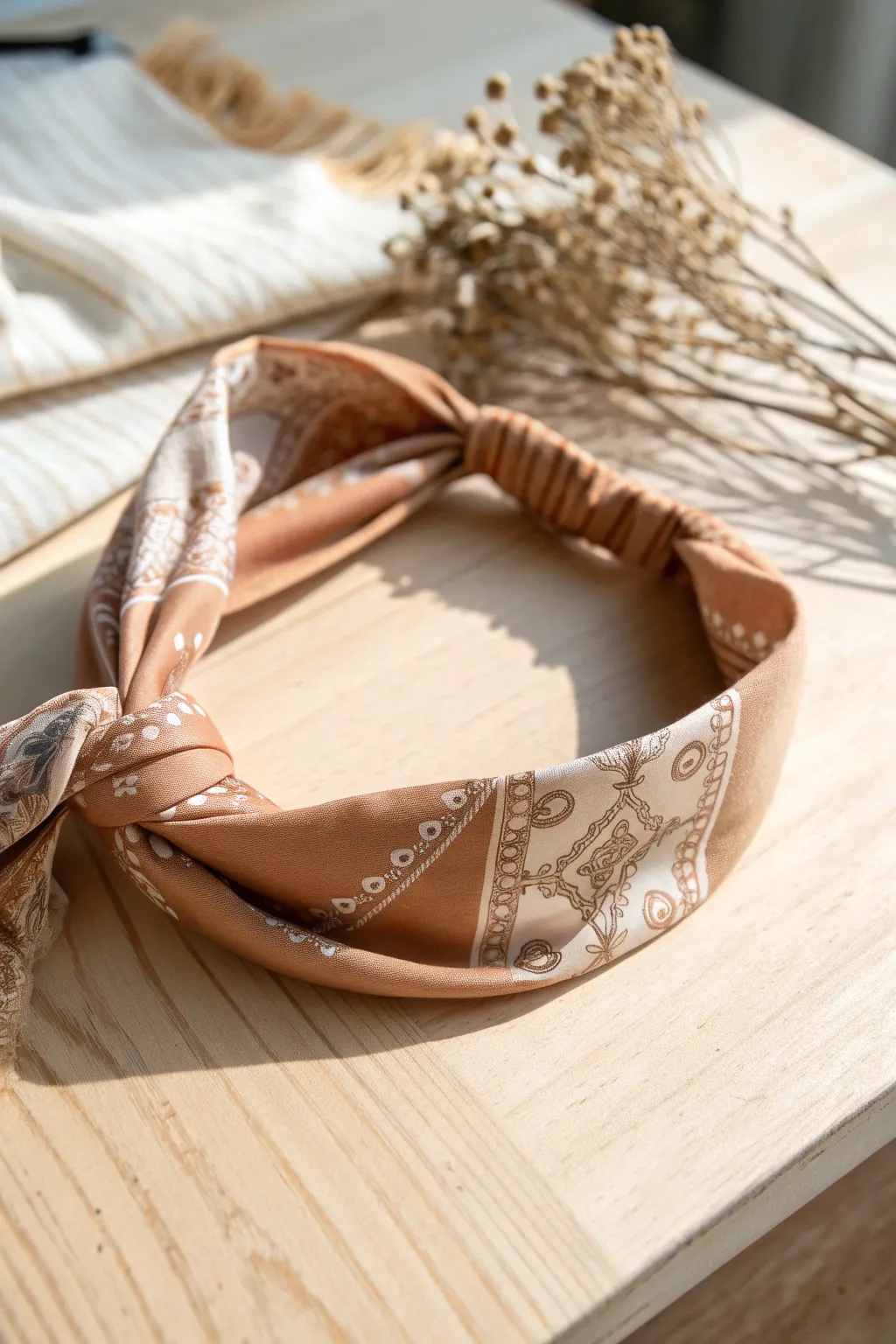 Embrace effortless style with this classic bandana headband, blending minimalist elegance with boho charm.