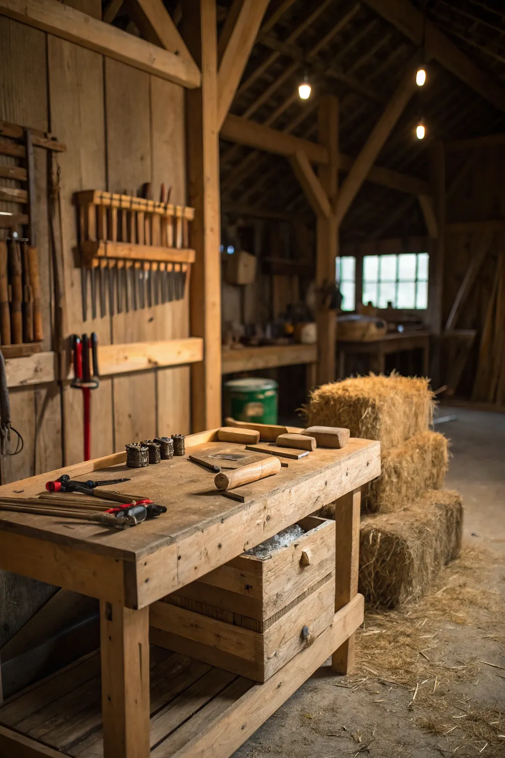 A rustic workshop that's both functional and inspiring.