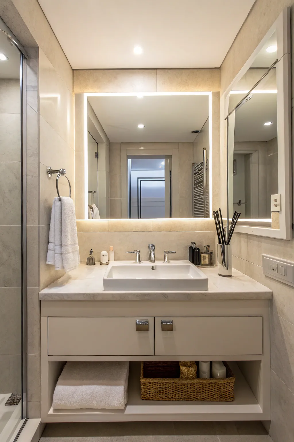 Modern minimalist bathroom accessories for a calm and uncluttered space.