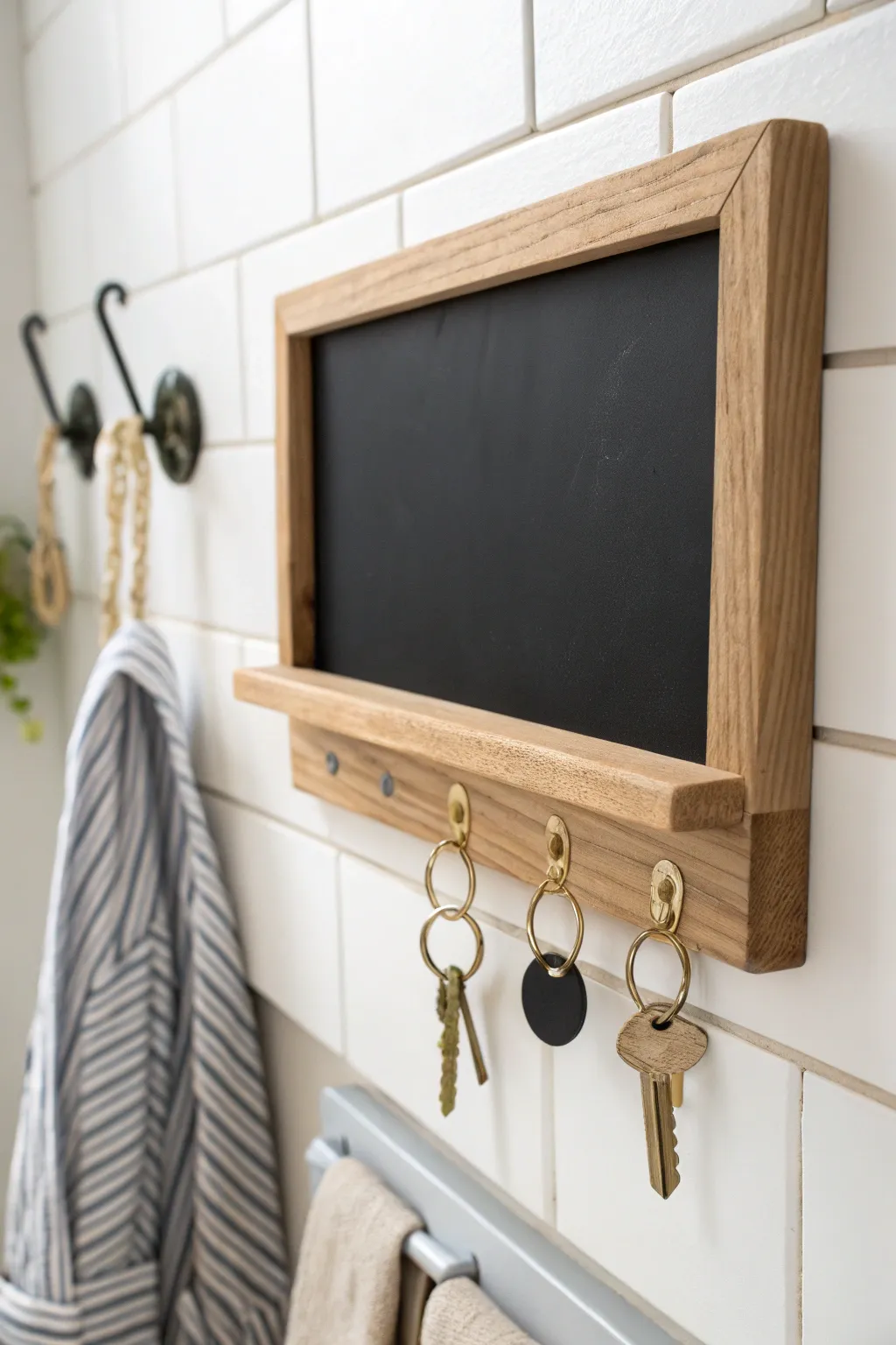 Elevate your bathroom decor with a charming chalkboard key rack - where simplicity meets style.