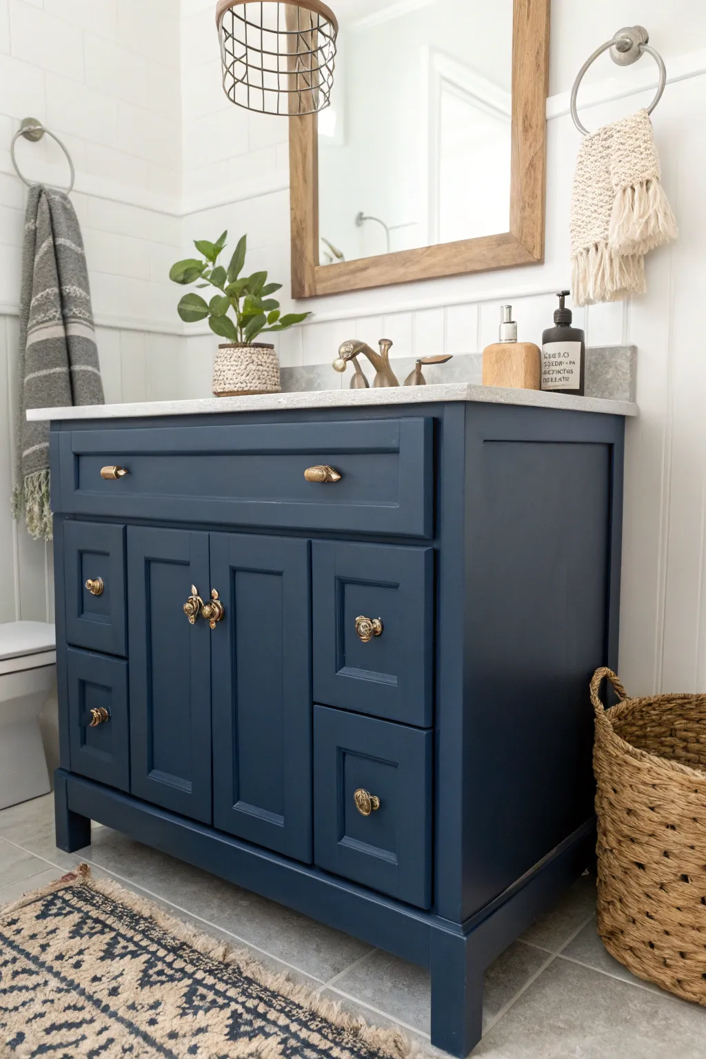Transform your space with a bold navy touch for a minimalist charm.