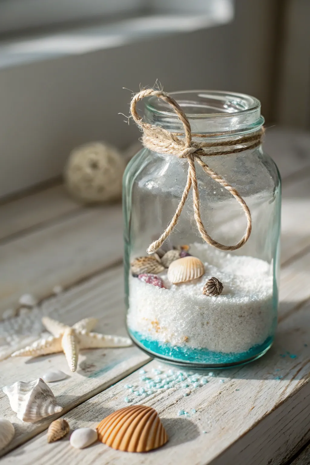 Capture the tranquility of the ocean with this charming Miniature Beach in a Jar, perfect for adding a splash of coastal beauty to your home decor.