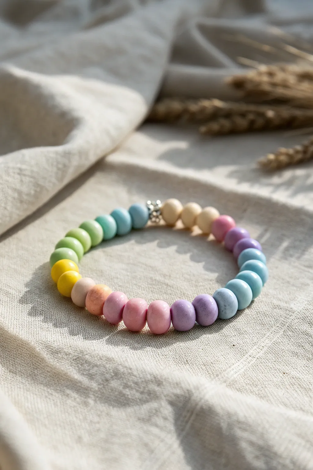 Embrace the joy of color with this handcrafted rainbow clay bead bracelet, a perfect blend of simplicity and vibrant charm.