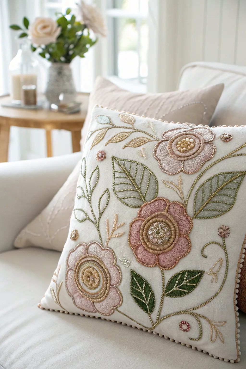 Transform your space with the elegance of floral bead embroidery.