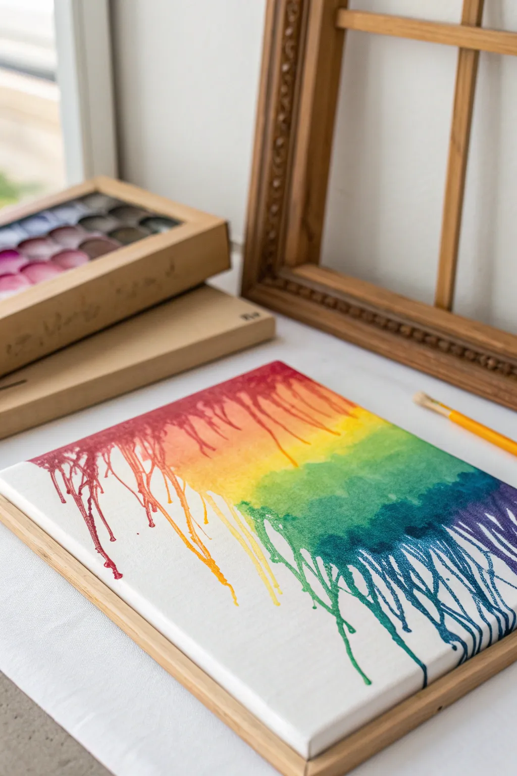 Experience the magic of color with this stunning melted crayon art, where simplicity meets vibrant creativity.