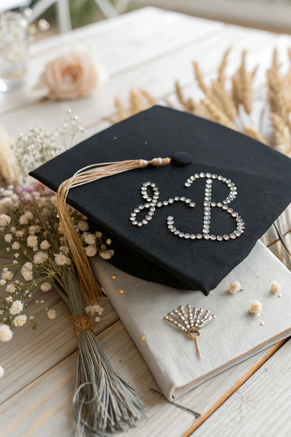 Stand out with your initials bedazzled in style, embracing minimalist elegance with a boho twist.