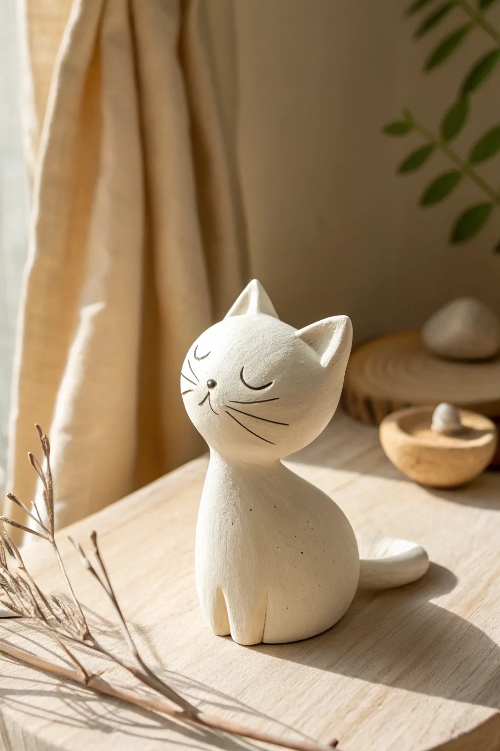 Charming simplicity: handcrafted clay cat for your minimalist decor.