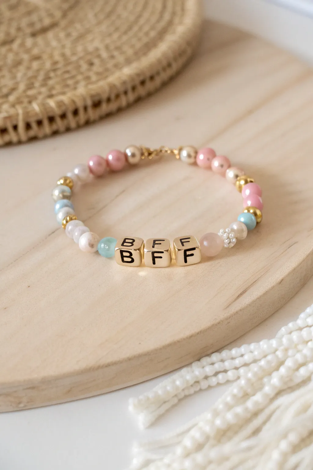 Celebrate your friendship with timeless elegance: personalize your beaded bracelet with initials or names for a meaningful touch.