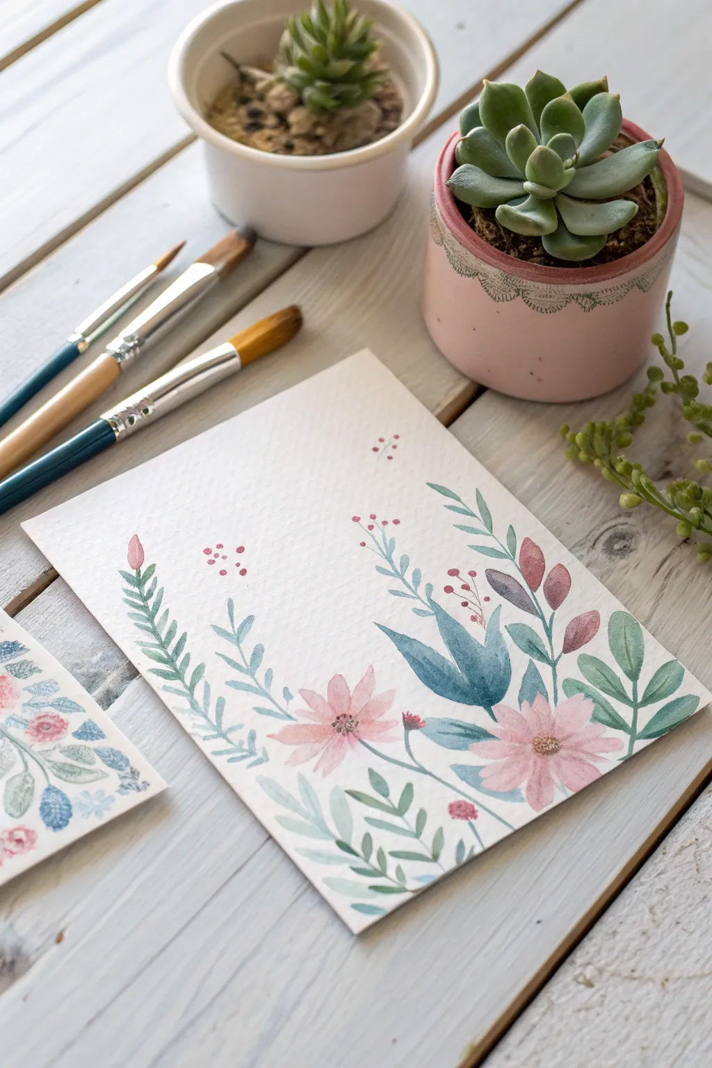 Capture the essence of friendship with a hand-painted watercolor card that radiates simplicity and elegance.
