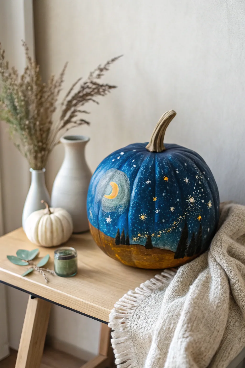 Transform your pumpkin into a starry masterpiece with a touch of Scandinavian simplicity and bohemian charm.