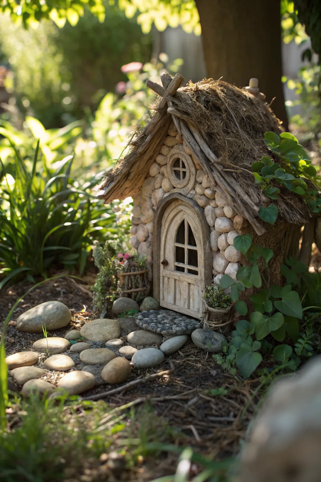 Discover the magic of nature with this enchanting miniature fairy house, the perfect centerpiece for your garden sanctuary.