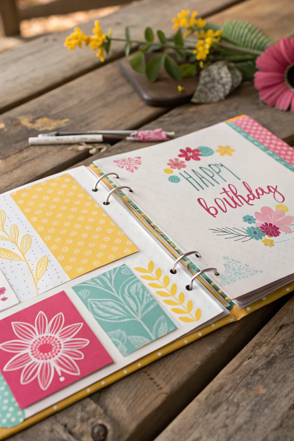 Brighten your memories with vibrant hues in your birthday scrapbook.