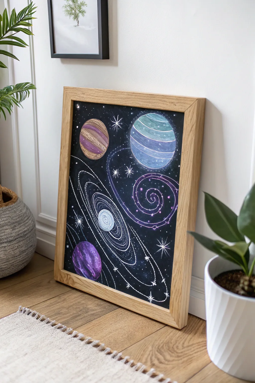 Transform your space into a celestial wonderland with this stunning black light painting.
