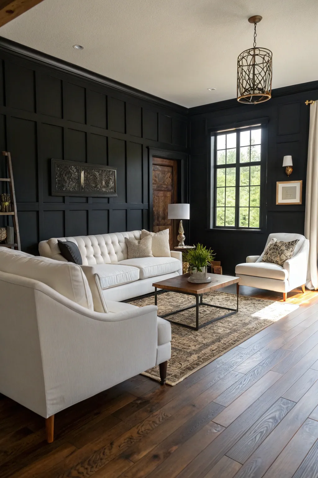 Dynamic color contrasts create a visually appealing living room.