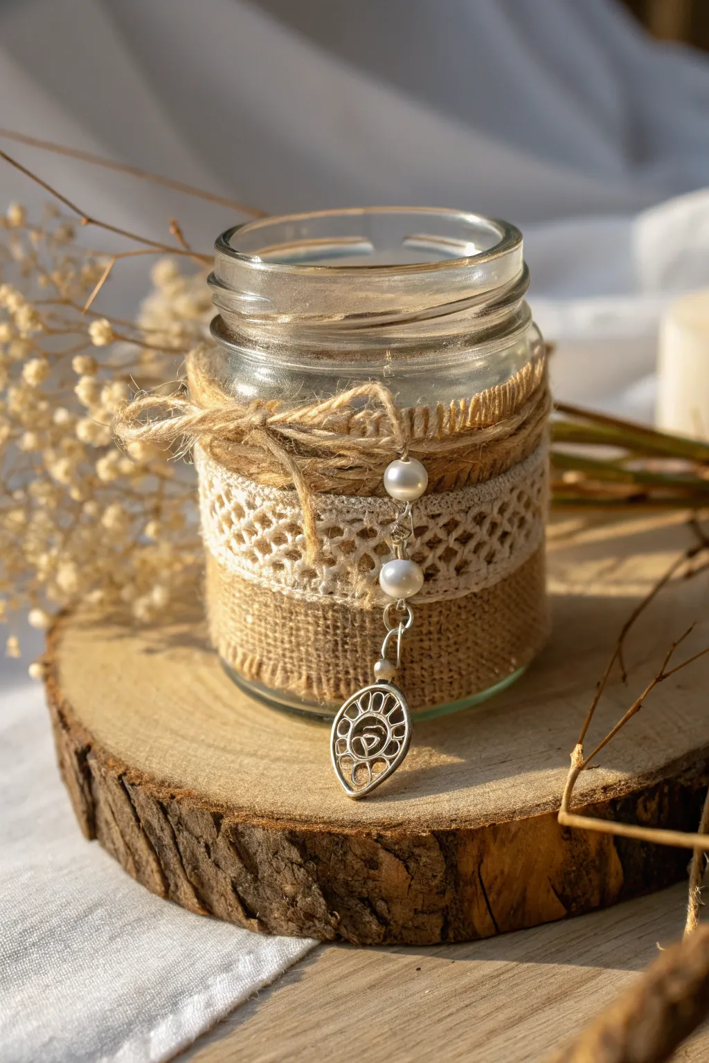 Embrace rustic elegance with a charmingly wrapped blessing jar, perfect for adding a personal touch to your space.