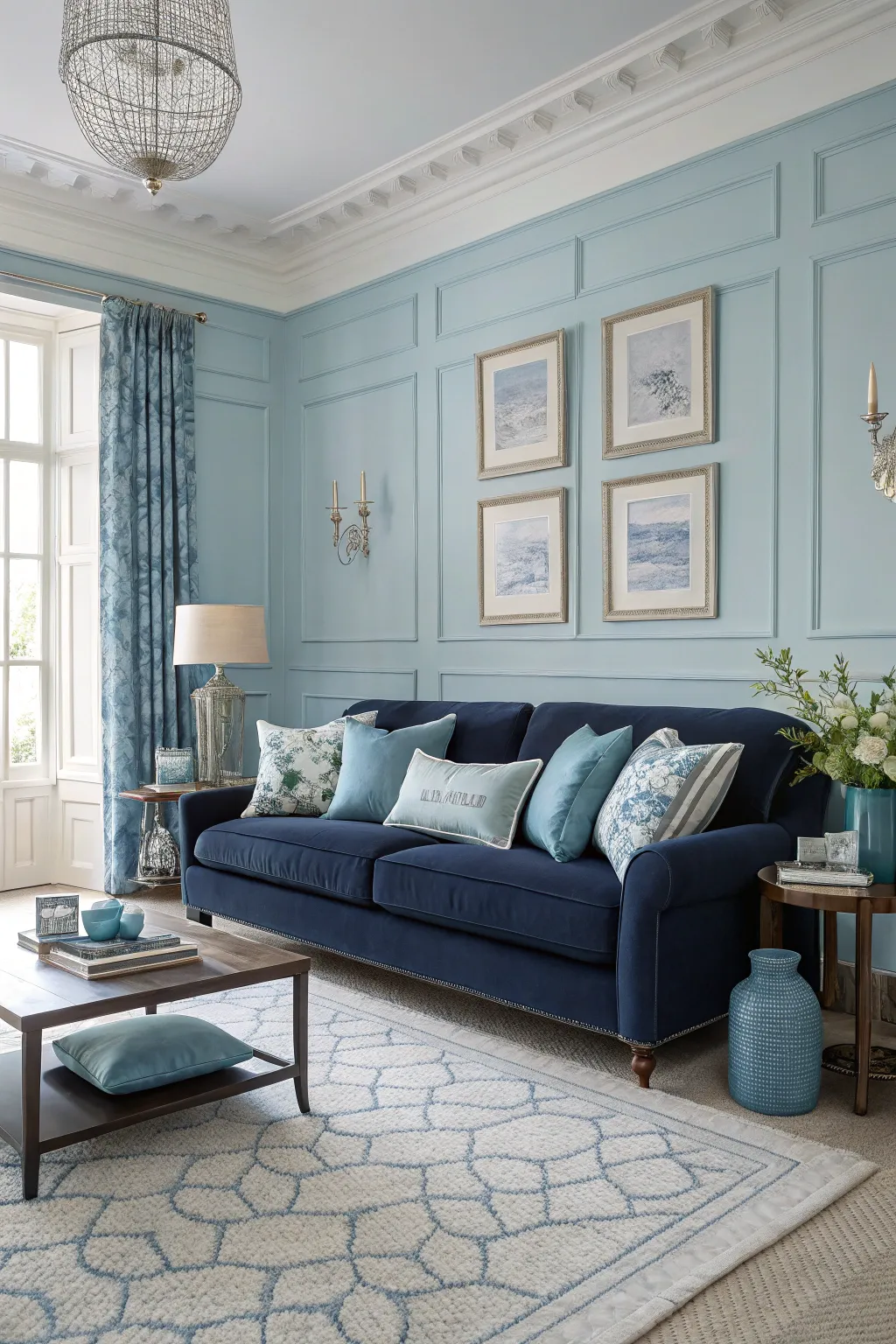 Layering blue tones to create depth in your living space.