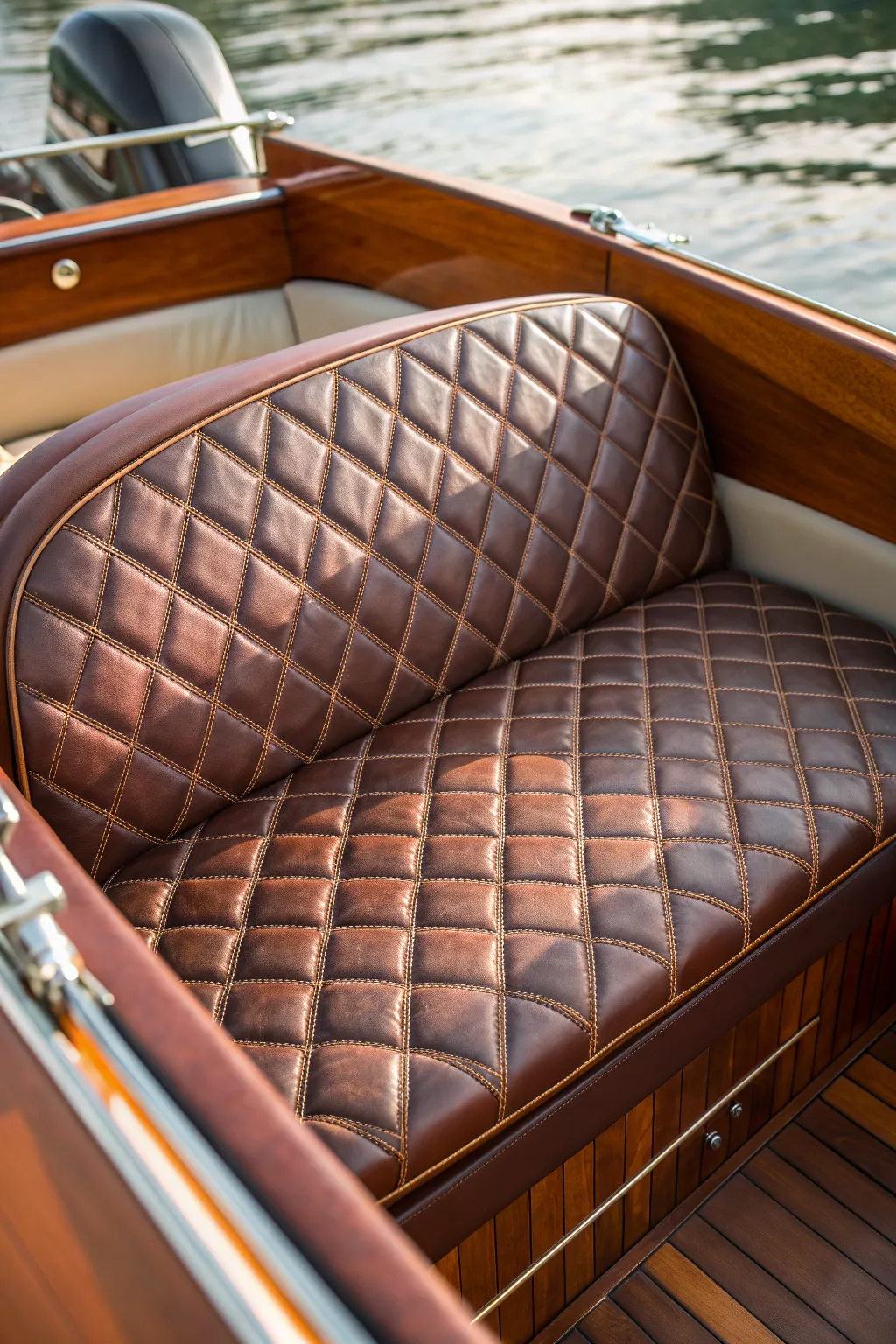 Experience timeless luxury on the water with quilted leather upholstery.