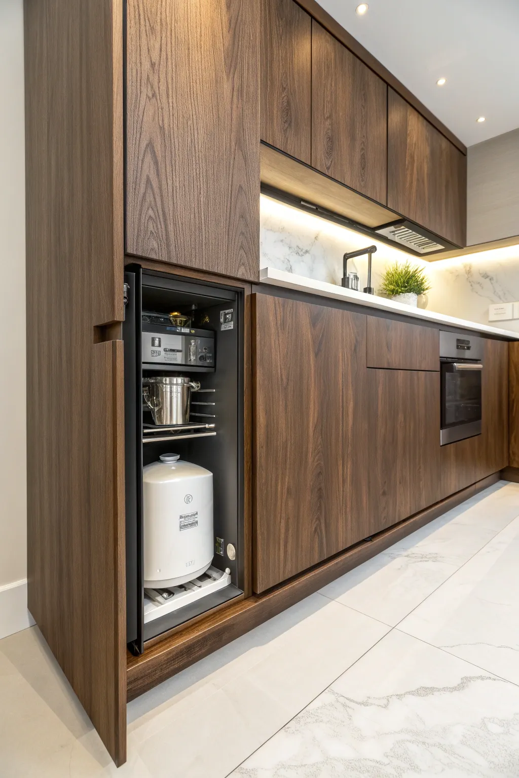 Seamless Style: Discover the art of crafting a clutter-free kitchen with hidden features.