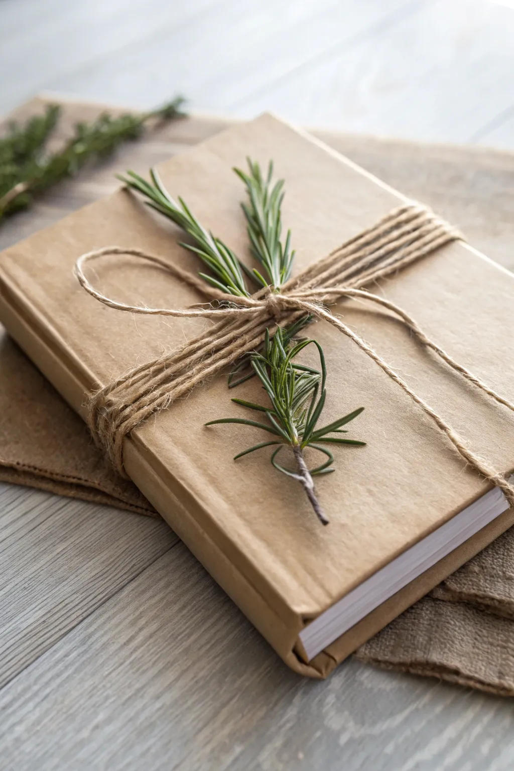 Embrace rustic elegance with a touch of nature in your book wrapping.