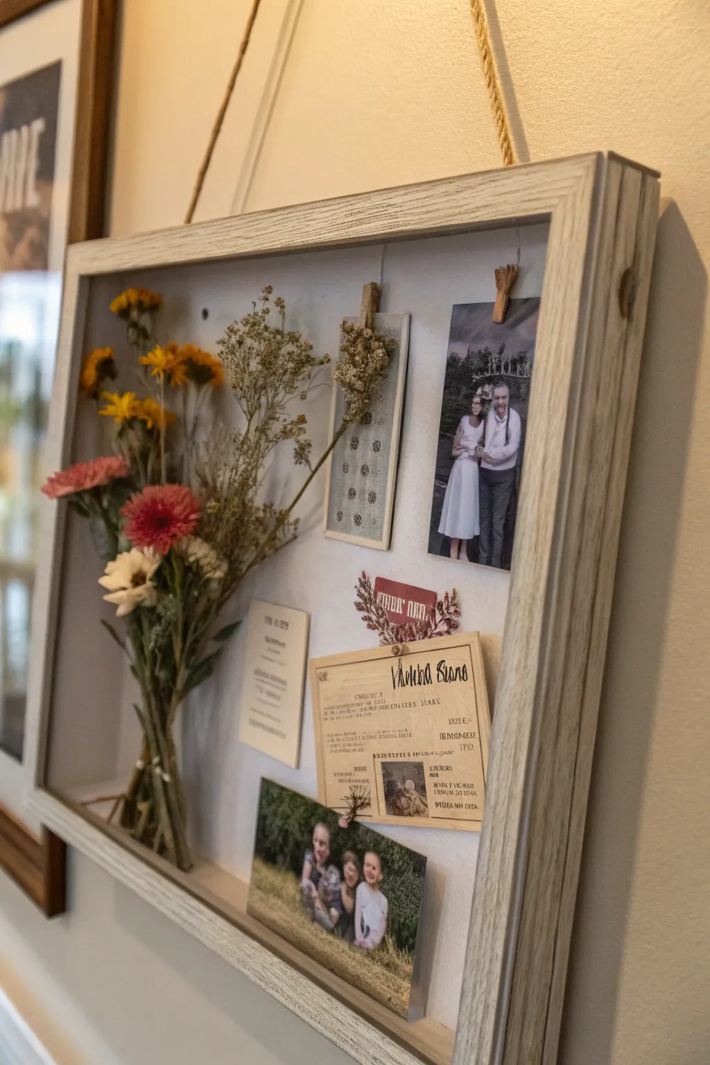 Create a personalized shadow box collage with your cherished keepsakes.