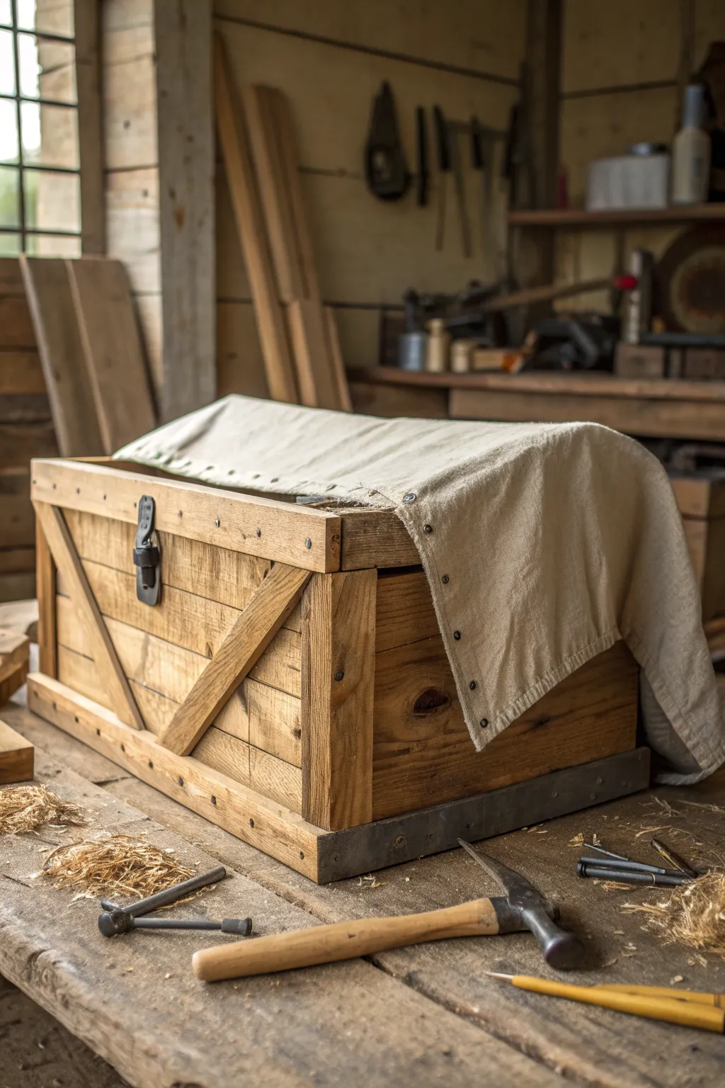 Crafted with care: A rustic brooder made from a repurposed wooden crate, perfect for your chicks.