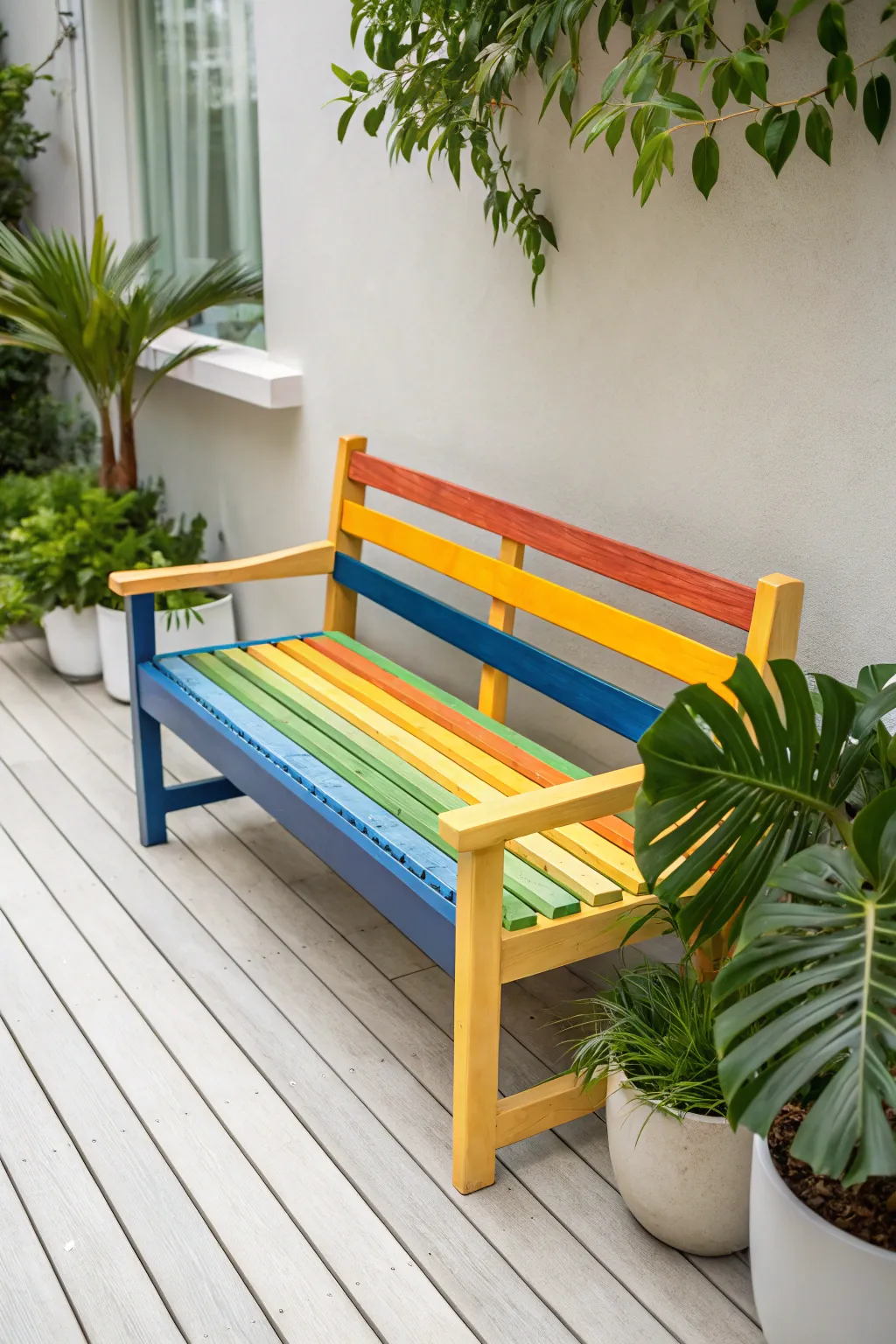 A splash of color and joy: This vibrant buddy bench invites smiles and connections.