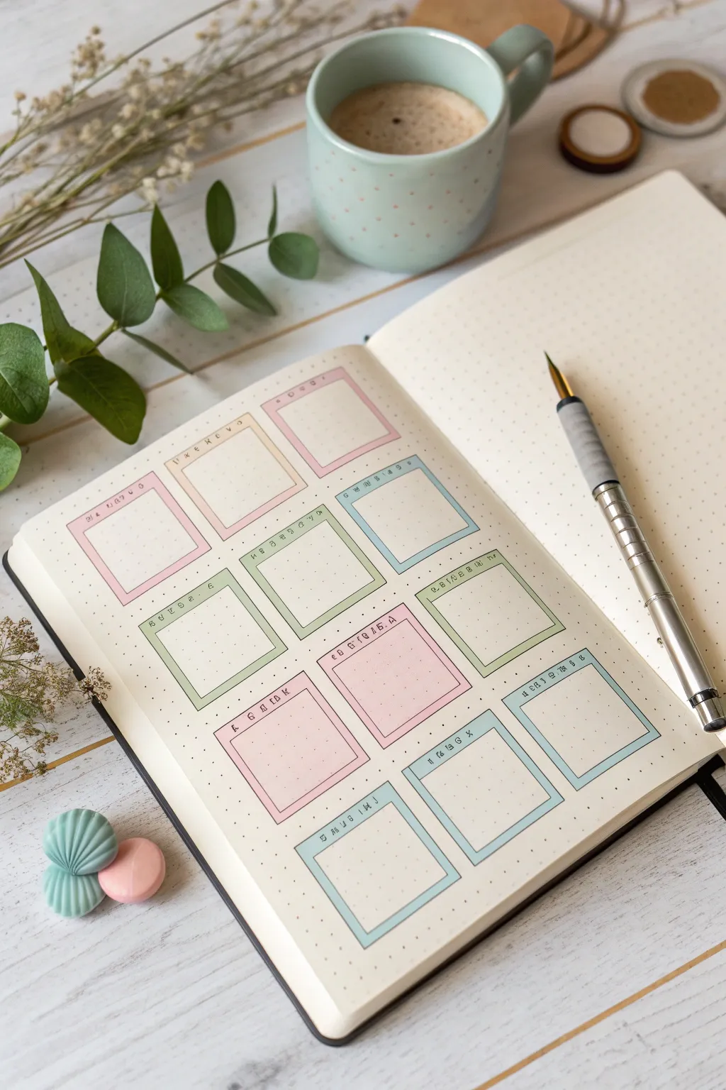 Add a touch of color and organization to your day with these beautiful grid boxes. Perfect for the minimalist at heart! #BulletJournal #ScandiBoho