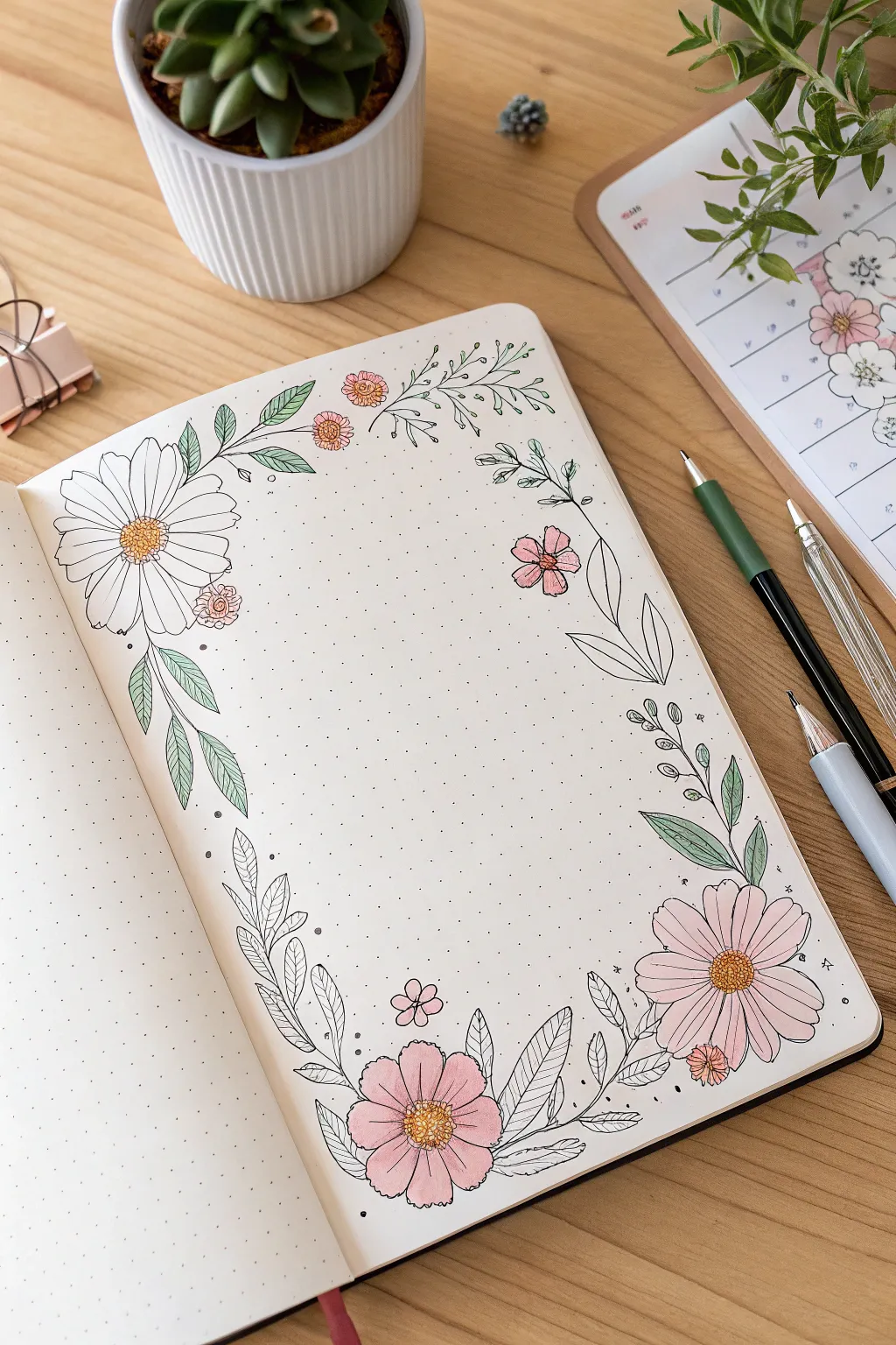 Elegant floral borders for a serene bullet journal touch.