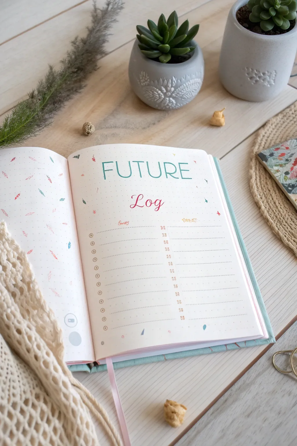 Plan your future with elegance and simplicity in a beautifully crafted bullet journal future log.