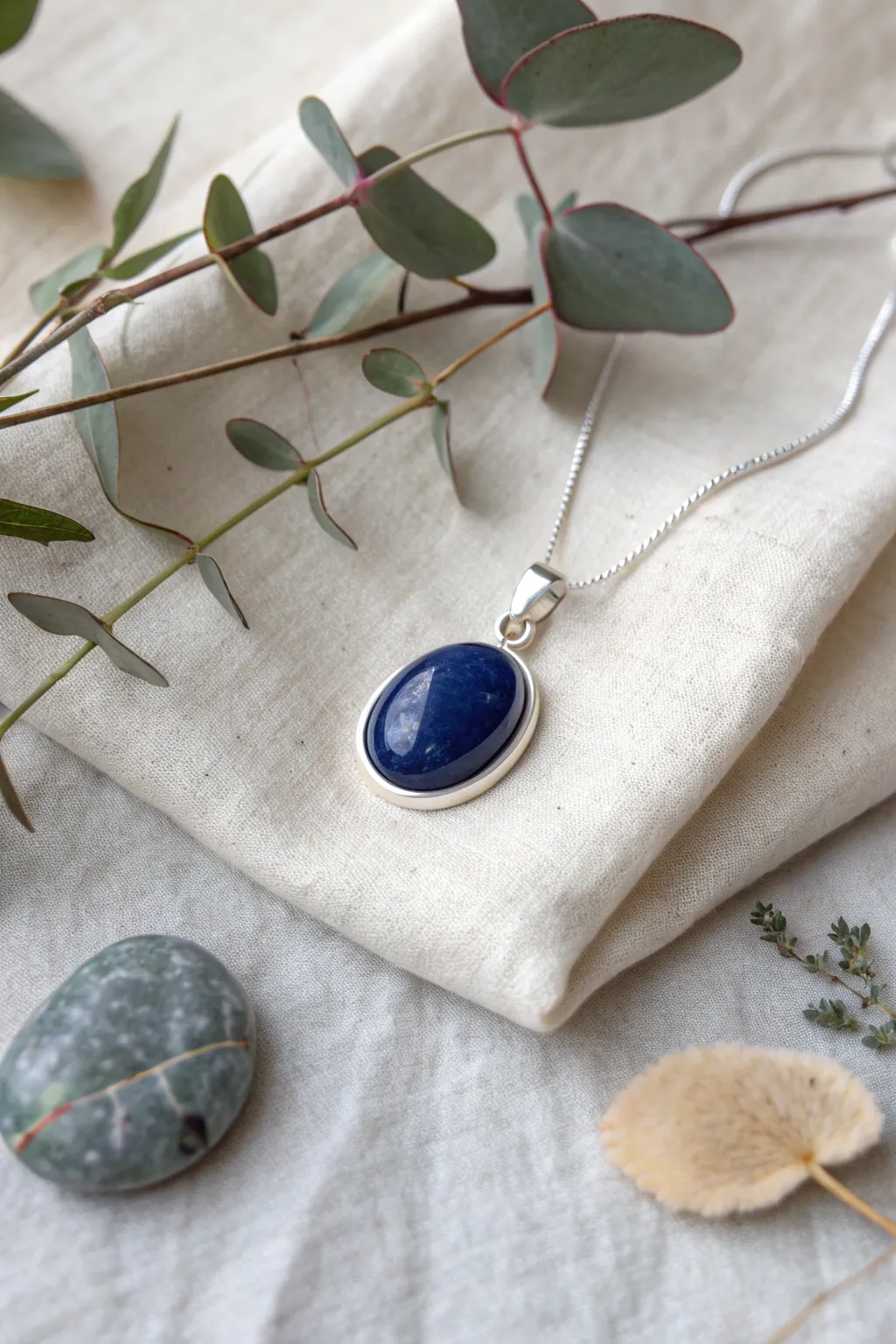 Elevate your style with the timeless elegance of a deep blue cabochon pendant.