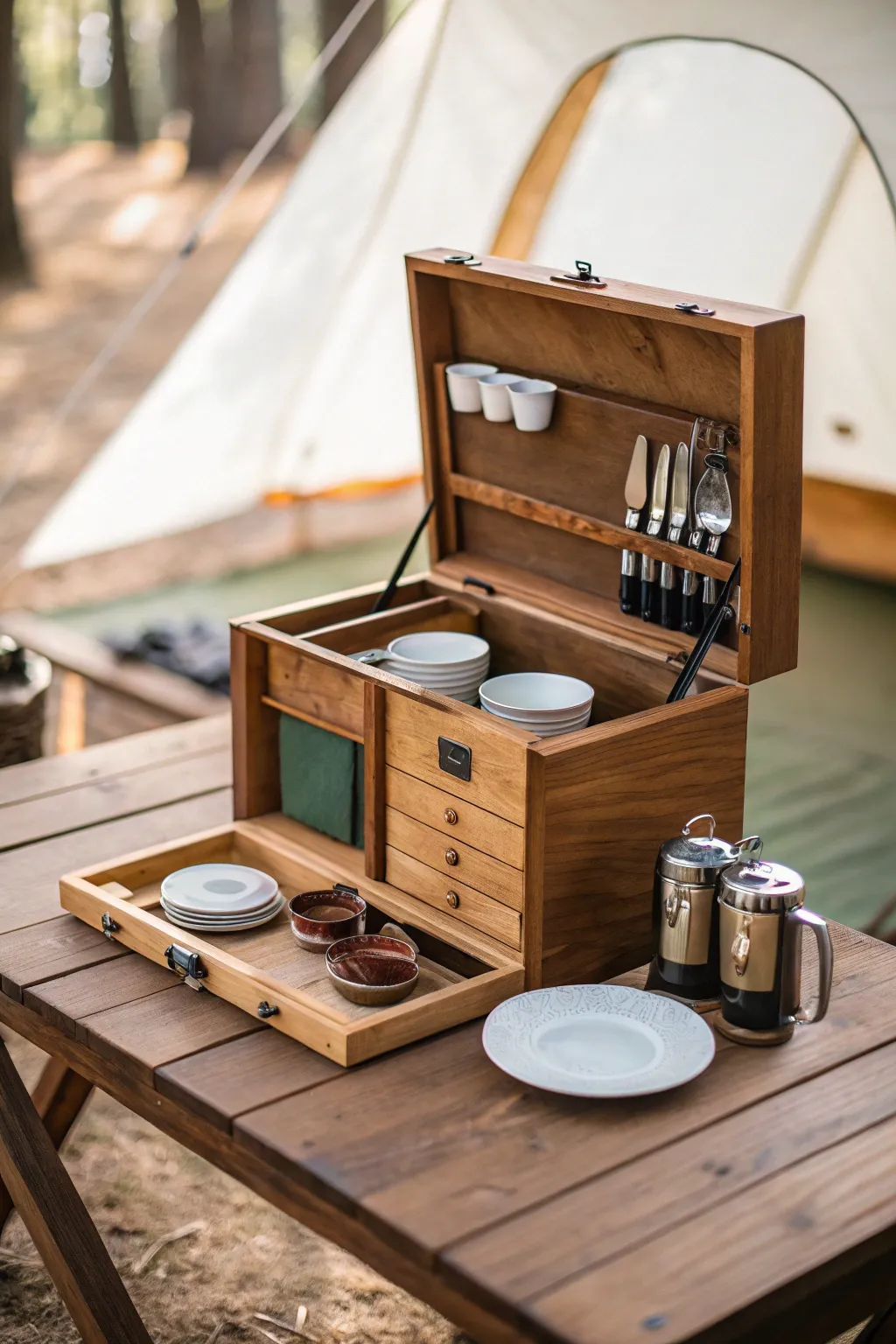 Discover the elegance of on-the-go cooking with the classic chuck box. Perfectly organized for your next adventure!
