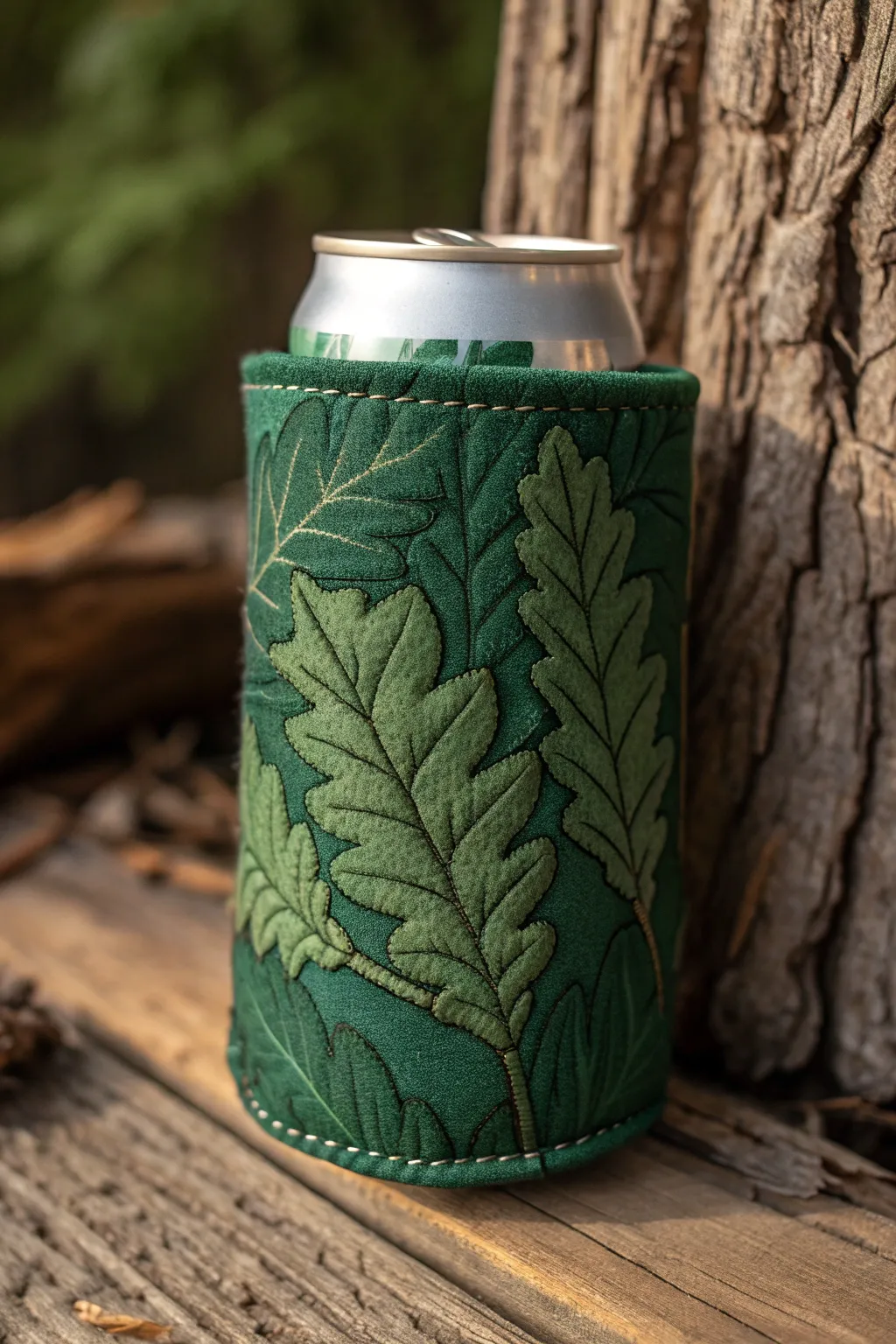 Bring the forest to your fingertips with these beautifully crafted, nature-inspired fabric koozies.